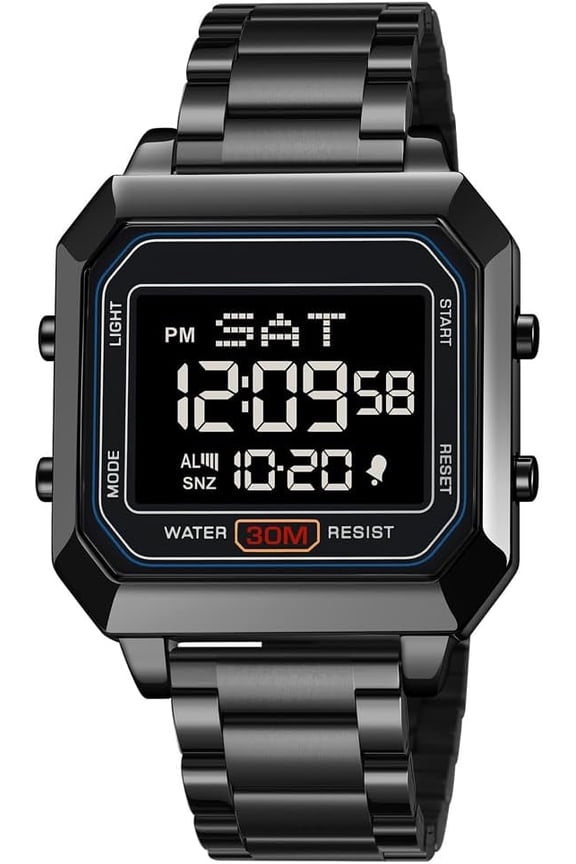 2025 New Men’s Digital Watch for Men, Stainless Steel Square Watches, Mens Digital Wrist Watches Waterproof Dual Time Date Watch
