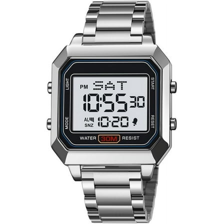 2025 New Men’s Digital Watch for Men, Stainless Steel Square Watches, Mens Digital Wrist Watches Waterproof Dual Time Date Watch