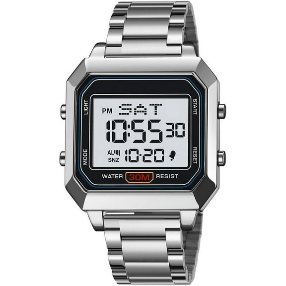 2025 New Men’s Digital Watch for Men, Stainless Steel Square Watches, Mens Digital Wrist Watches Waterproof Dual Time Date Watch