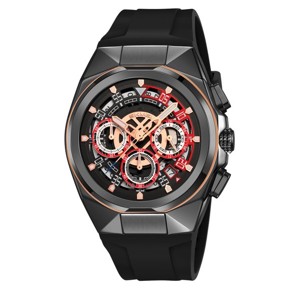 2025 New Men's Skeleton Watch Chronograph, Luxury Business Dress Watch with 3 Subdials 6 Hands, Date Calendar Display, Water Resistant Quartz Movement, Gift for Him