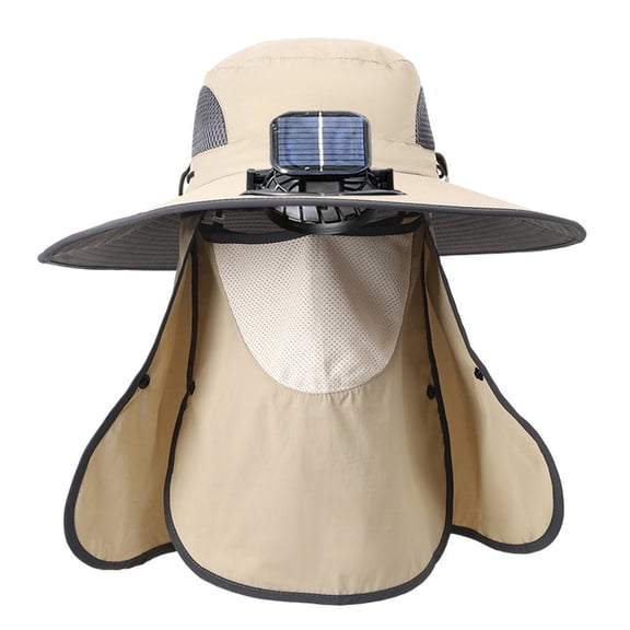 2025 New Men's Solar Fan Hat, Solar Fan Hat Breathable Wide Brim Sun Hats for Men Women Sun Bucket Fishing Hats with 2 Solar Fan UPF 50+ Outdoor