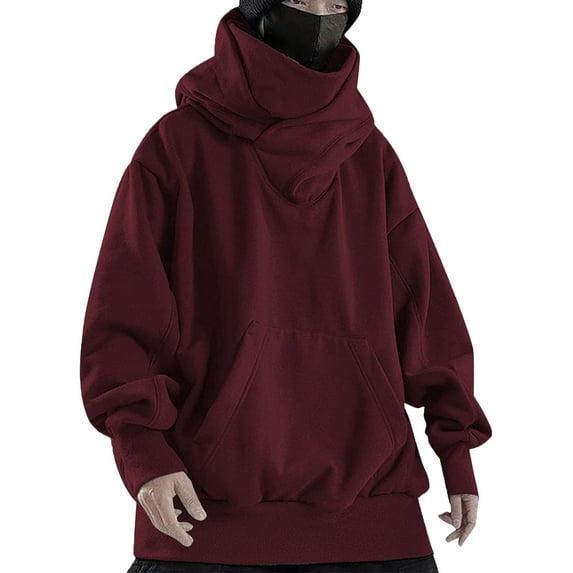 2025 New Men's Solid Vintage Hooded High Neck Loose High Street Hip Hop Pullover Sweatshirt Casual Men Graphic Sweatshirt