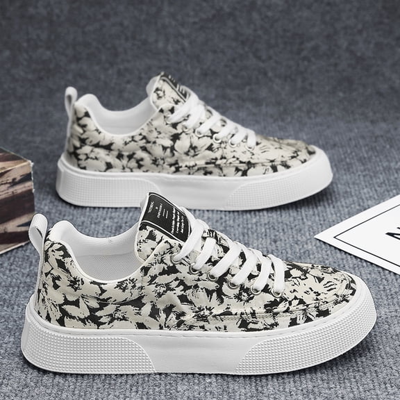 2025 New Mens Korean-Style Height-Increasing Sneakers | Printed Canvas Thick-Soled Comfortable Fashion Casual Shoes, Low Top, Lace Closure, Suitable for Spring/Fall