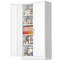 2025 New Metal Storage Cabinet, 71" White Locking Storage Cabinets with Doors and 4 Shelves, Metal Cabinet for Garage Home Office, Classroom