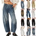 thumbnail image 1 of 2025 New Mid Rise on Pant Women Barrel Jeans for Women Stretch Leggings for Women Wide Leg Mid Waist 20W Womens Pants Cropped, 1 of 1