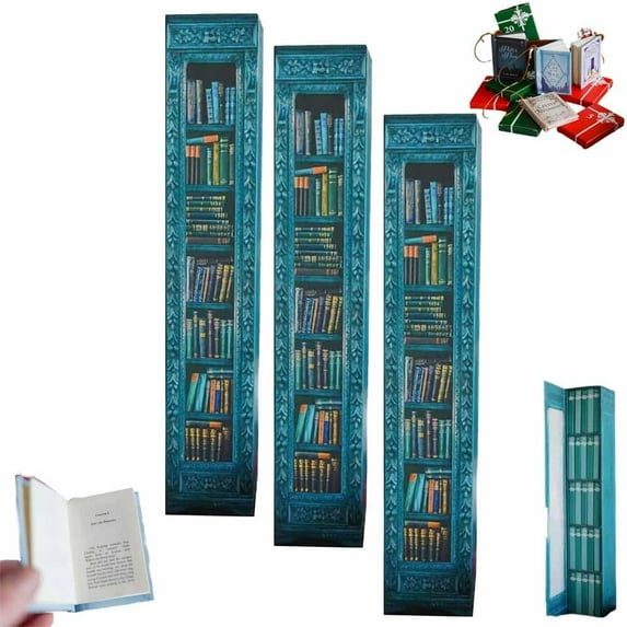 2025 New Mini Book Ornament Advent, Christmas Book Advent Calendar for Books Lovers, Christmas Countdown Calendar with 24 Books, Small Bookshelf Miniature Library Holiday Decorations(Red,3pcs)