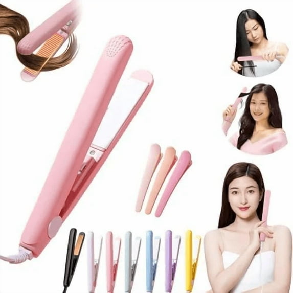2025 New Mini Dual-Purpose Curling Iron, Mini Curling Iron for Short Hair, 2 in 1 Mini Hair Curler, Mini Curling Iron Travel Size, Mini Curling Wand & Flat Iron Hair Straightener (Pink)