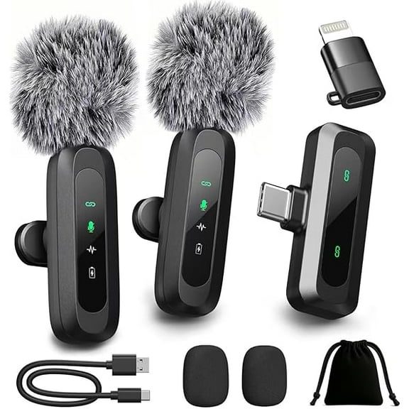 2025 New Mini Microphone for iPhone With LED Display, Bluetooth Mic, Wireless Lavalier Microphone with HD Noise Cancelling, Portable Lapel Mic for Record Video Podcast Vlog Content Creator interview