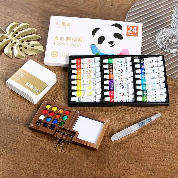 2025 New Mini Watercolor Paint Set with Colours, Pocket Artist Watercolor Travel Set, Mini Paint Kit with Binder Clips Painting Tray for Painting Party, DIY and Art Painting (15 Grid 24 Color)