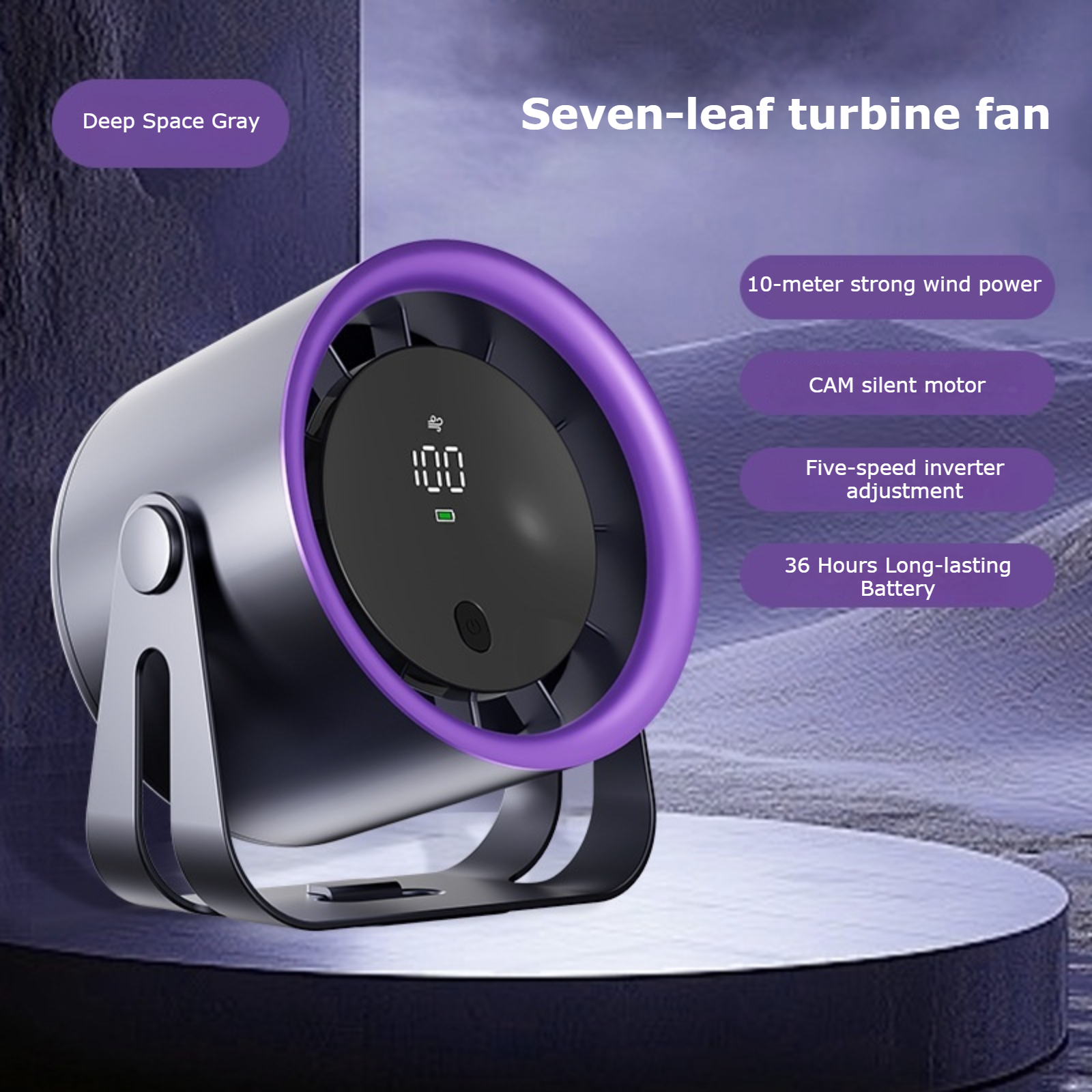 2025 New Model Desktop Circulator Fan - 100 Speeds, USB Rechargeable, High-Speed, Suitable for Outdoor Use, Wall-Mountable & Desktop Compatible
