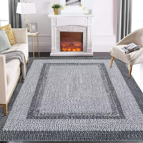 2025 New Modern Braided Print Area Washable Rug, Entryway Non-Slip Runners, Ultra-Thin Farmhouse Kitchen Mat, Non-Shedding Accent Carpet, for Bedroom Bedside Laundry
