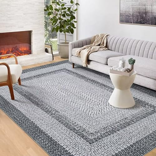 2025 New Modern Braided Print Area Washable Rug, Entryway Non-Slip Runners, Ultra-Thin Farmhouse Kitchen Mat, Non-Shedding Accent Carpet, for Bedroom Bedside Laundry