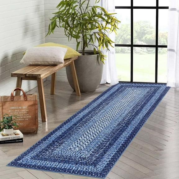 2025 New Modern Braided Print Area Washable Rug, Entryway Non-Slip Runners, Ultra-Thin Farmhouse Kitchen Mat, Non-Shedding Accent Carpet, for Bedroom Bedside Laundry
