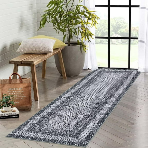 2025 New Modern Braided Print Area Washable Rug, Entryway Non-Slip Runners, Ultra-Thin Farmhouse Kitchen Mat, Non-Shedding Accent Carpet, for Bedroom Bedside Laundry