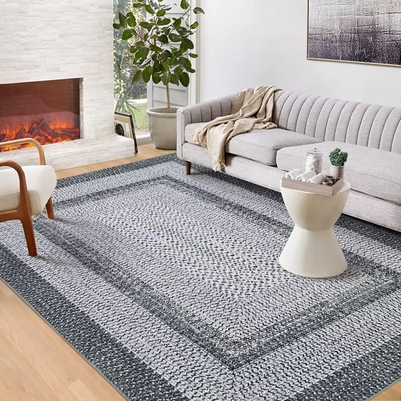 2025 New Modern Braided Print Area Washable Rug, Entryway Non-Slip Runners, Ultra-Thin Farmhouse Kitchen Mat, Non-Shedding Accent Carpet, for Bedroom Bedside Laundry