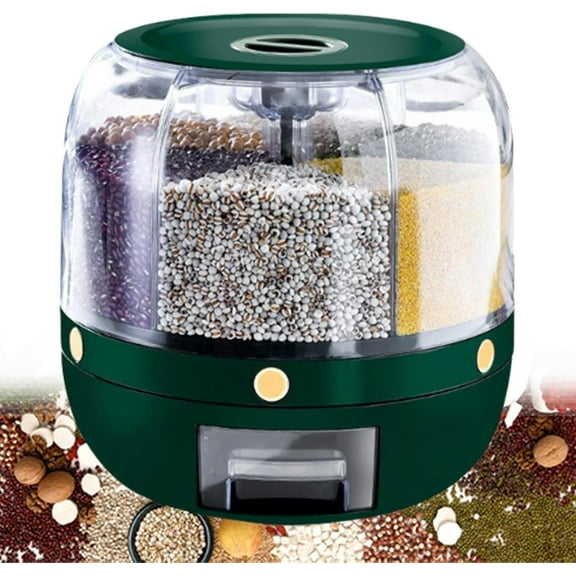 2025 New Moisture-Proof Grain Dispenser with Lid - Grain Storage Container Dispenser - 6 Compartment 360°rotating Grain Storage Airtight Food Dispensers