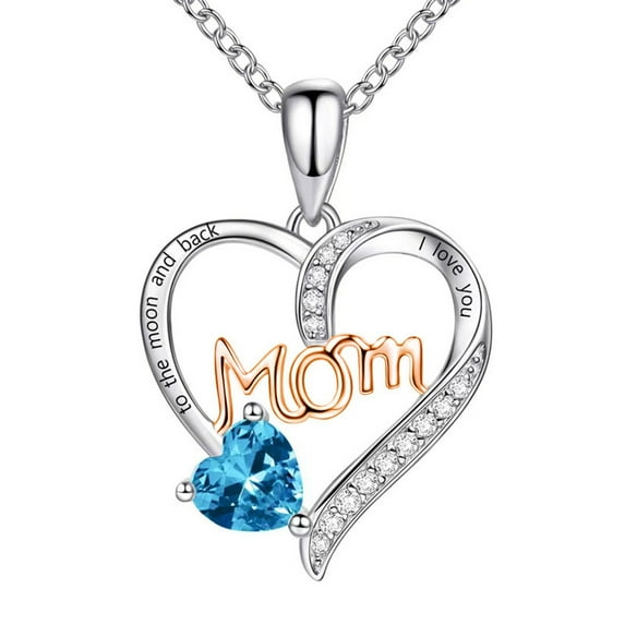 2025 New Mothers Day Gifts Mom Necklace for Women Love Heart Pendant Necklaces Cubic Zirconia Birthday Jewelry for Grandma Wife Her, I Love You Mom