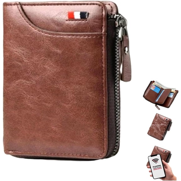2025 New Multi-Functional RFID Blocking Waterproof Durable PU Leather Wallet, Large Capacity Zipper Wallets for Men Holds 1-14 Cards, Soft Slim Genuine Leather RFID Blocking Wallet Technology (BROWN)