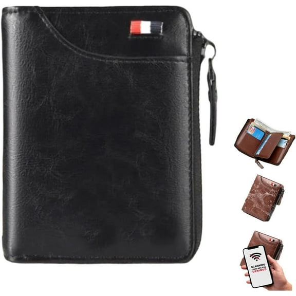 2025 New Multi-Functional RFID Blocking Waterproof Durable PU Leather Wallet, Large Capacity Zipper Wallets for Men Holds 1-14 Cards, Soft Slim Genuine Leather RFID Blocking Wallet Technology (BROWN)