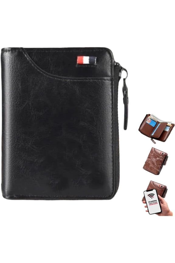 2025 New Multi-Functional RFID Blocking Waterproof Durable PU Leather Wallet, Large Capacity Zipper Wallets for Men Holds 1-14 Cards, Soft Slim Genuine Leather RFID Blocking Wallet Technology (BROWN)