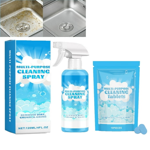 2025 New Multi-Purpose Cleaning Tablets&Splash Spray, Cleaning Tablets with Refillable Spray Bottle - Fresh Scent All-Purpose Cleaner(1PC)