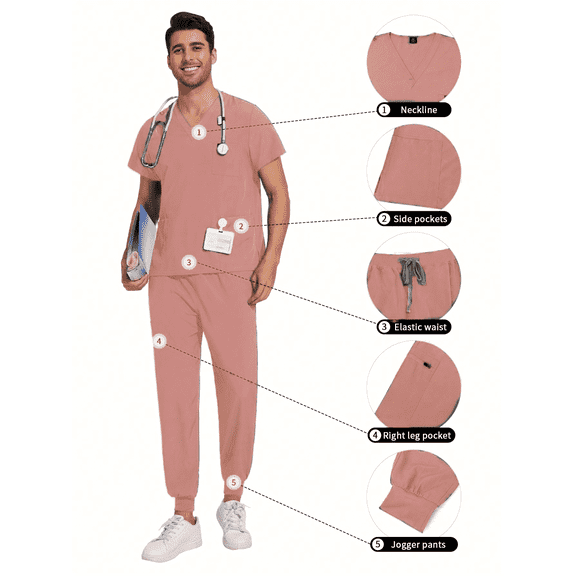 2025 New Multicolor Short Sleeve Mens Scrubs Uniforms Doctor Work Clothes Dentist Set Scrubs Tops Pants Men Hospital Nurse