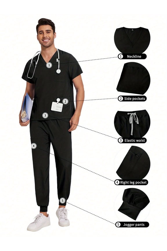 2025 New Multicolor Short Sleeve Mens Scrubs Uniforms Doctor Work Clothes Dentist Set Scrubs Tops Pants Men Hospital Nurse