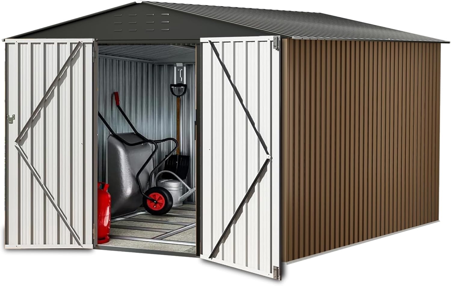 2025 New Outdoor Storage Shed,Large Garden Shed,Large Metal Tool Sheds with Slooping Roof and Vents,Updated Reinforced and Lockable Doors Frame Metal Storage Shed for Patiofor Backyard,Patio