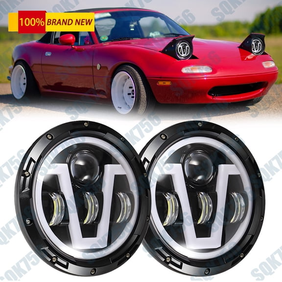 2025 New Pair 7inch LED Halo DRL Turn Headlight Fit 1990-1997 for Mazda Na Miata