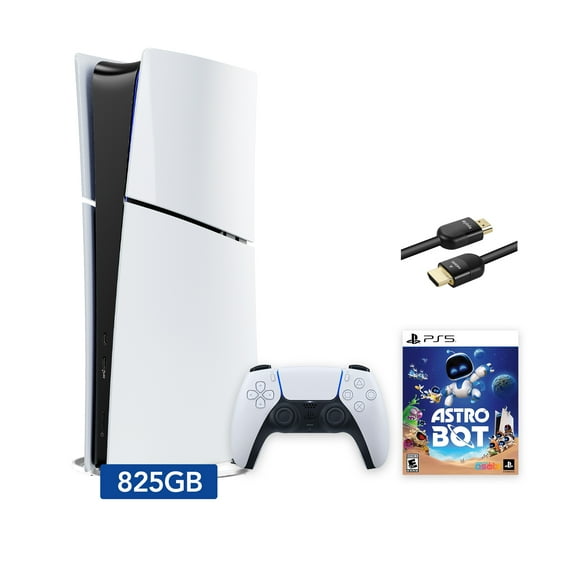 2025 New PlayStation 5 Slim Digital Edition ASTRO BOT Bundle and Mytrix 8K HDMI Ultra High Speed Cable - White, Slim PS5 825GB PCIe SSD Gaming Console
