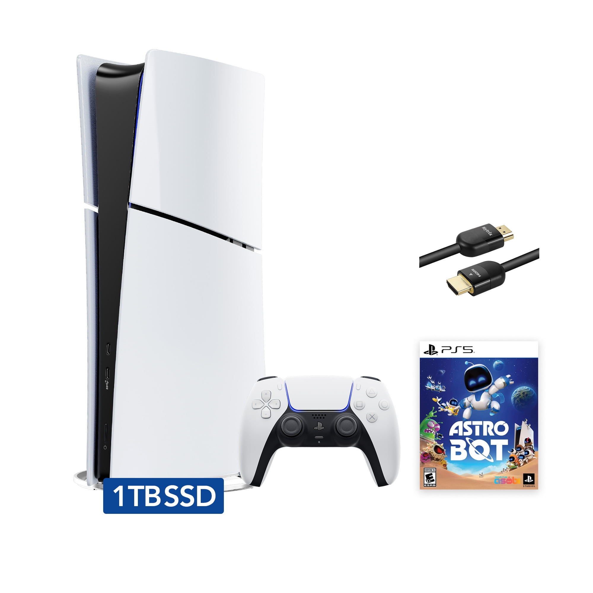 2025 New PlayStation 5 Slim Digital Edition ASTRO BOT Bundle and Mytrix 8K HDMI Ultra High Speed Cable - White, Slim PS5 1TB PCIe SSD Gaming Console