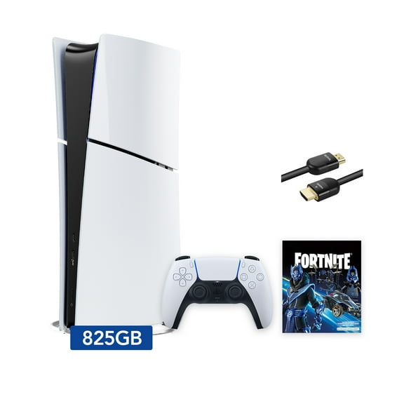 2025 New PlayStation 5 Slim Digital Edition Fortnite Cobalt Star Bundle and Mytrix 8K HDMI Ultra High Speed Cable - White, Slim PS5 825GB PCIe SSD Gaming Console