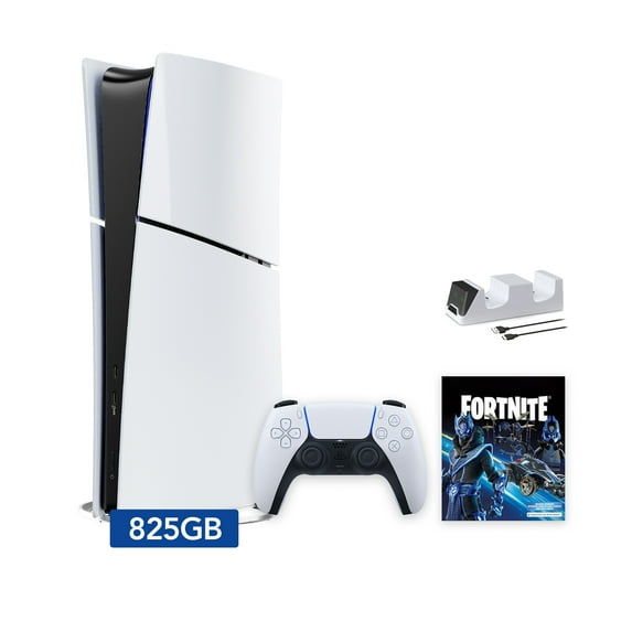 2025 New PlayStation 5 Slim Digital Edition Fortnite Cobalt Star Bundle and Mytrix Controller Charger - White, Slim PS5 825GB PCIe SSD Gaming Console