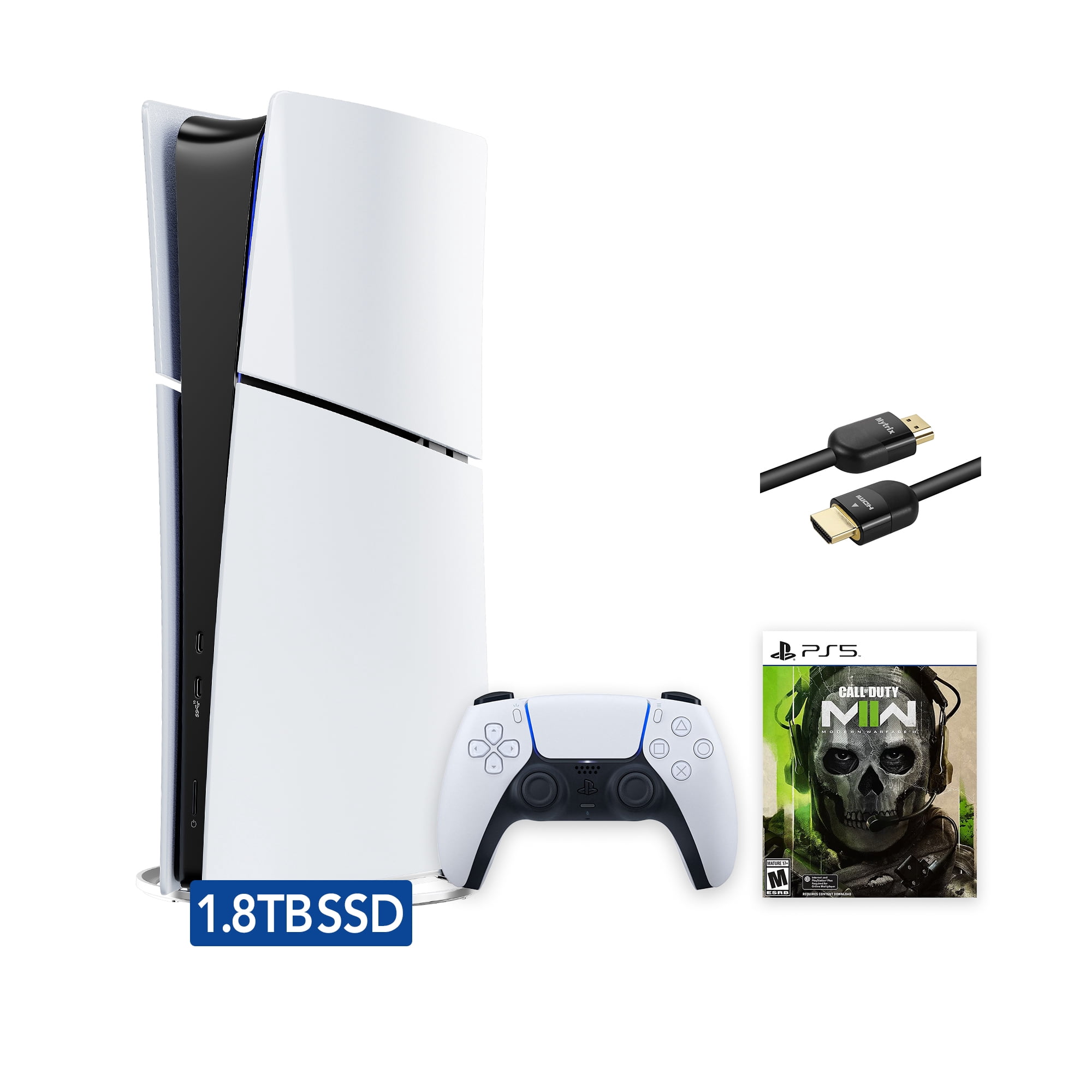 2025 New PlayStation 5 Slim Upgraded 1.8TB Digital Edition Call of Duty Modern Warfare II Bundle and Mytrix 8K HDMI Ultra High Speed Cable - White, Slim PS5 1.8TB PCIe SSD Gaming Console