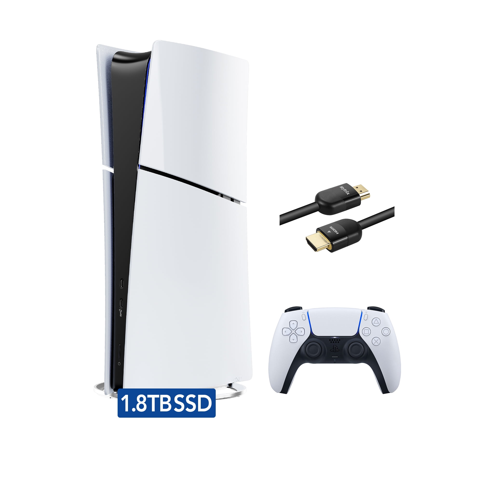 2025 New PlayStation 5 Slim Upgraded 1.8TB Digital Edition Console, Controller and Mytrix 8K HDMI Ultra High Speed Cable - White, Slim PS5 1.8TB PCIe SSD Gaming Console