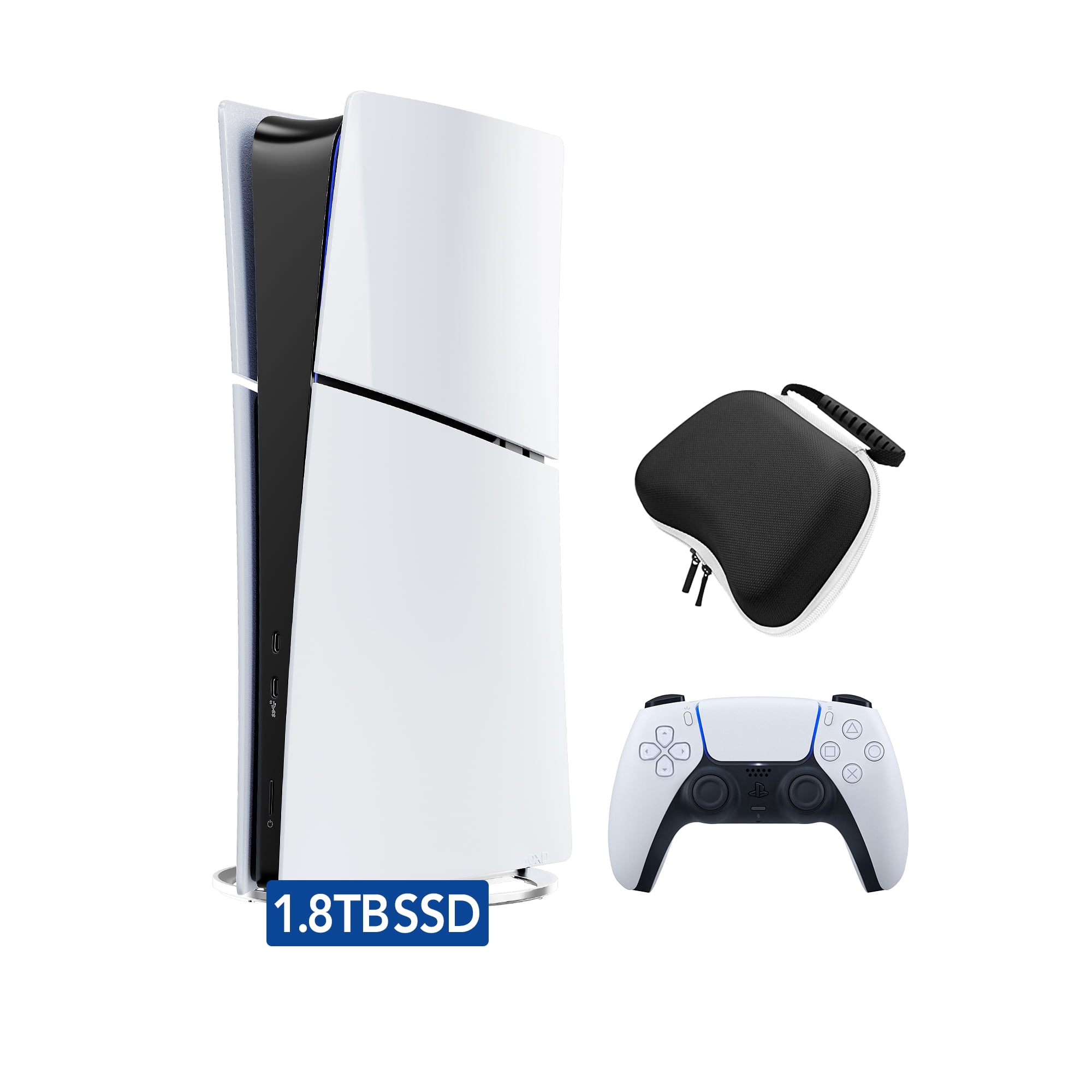 2025 New PlayStation 5 Slim Upgraded 1.8TB Digital Edition Console, Controller and Mytrix Controller Case - White, Slim PS5 1.8TB PCIe SSD Gaming Console