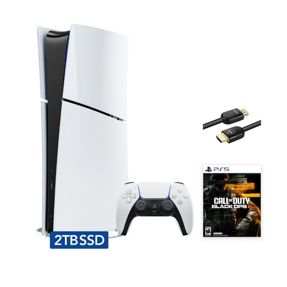 2025 New PlayStation 5 Slim Upgraded 2TB Digital Edition Call of Duty: Black Ops 6 Bundle and Mytrix 8K HDMI Ultra High Speed Cable - White, Slim PS5 2TB PCIe SSD Gaming Console