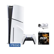 2025 New PlayStation 5 Slim Upgraded 3TB Disc Edition Call of Duty Black Ops 6 Bundle and Mytrix Controller Charger - White, Slim PS5 3TB PCIe SSD Gaming Console