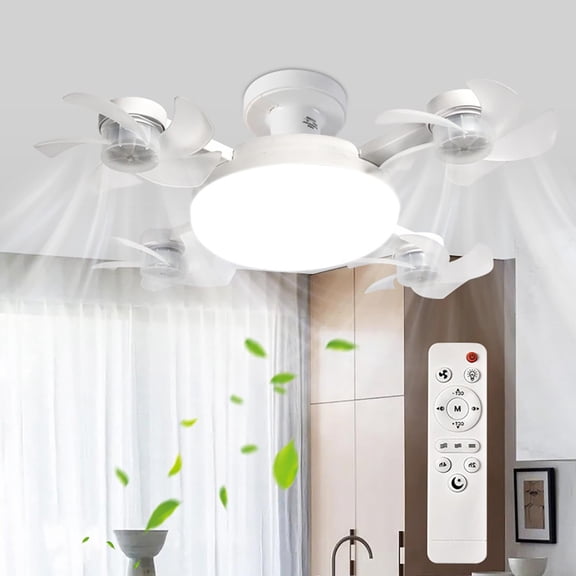 2025 New Plug in Ceiling Fan - 20" Smart Ceiling Fan Remote, 60W 3-Color Dimmable LED, Drone Fan Design in 3-Blade & 4-Blade Styles for Living Room (Quadruple-headed Model, With Lampholder)