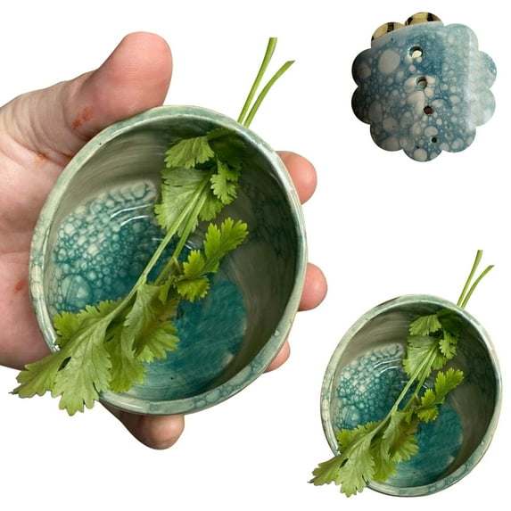 2025 New Pottery Herb Stripper Bowl, Handmade Ceramic Herb Peeling Cup, Herb Stripper Bowl Ceramic Pottery, 4 Holes Handmade Tool for Dishwasher and Microwave