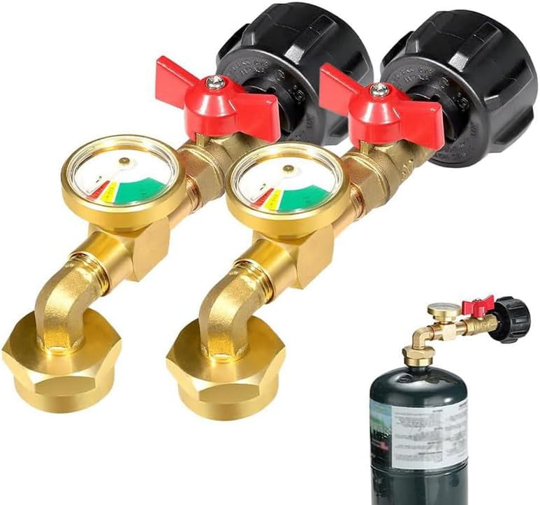2025 New Propane Refill Elbow Adapter with Tank Gauge, Propane Refill Adapter for 1 lb Tanks, QCC1 Propane Tank Refill Adapter with Valve and Gauge, Elbow Gas Refill Adapter for Outdoor (2 PCS)