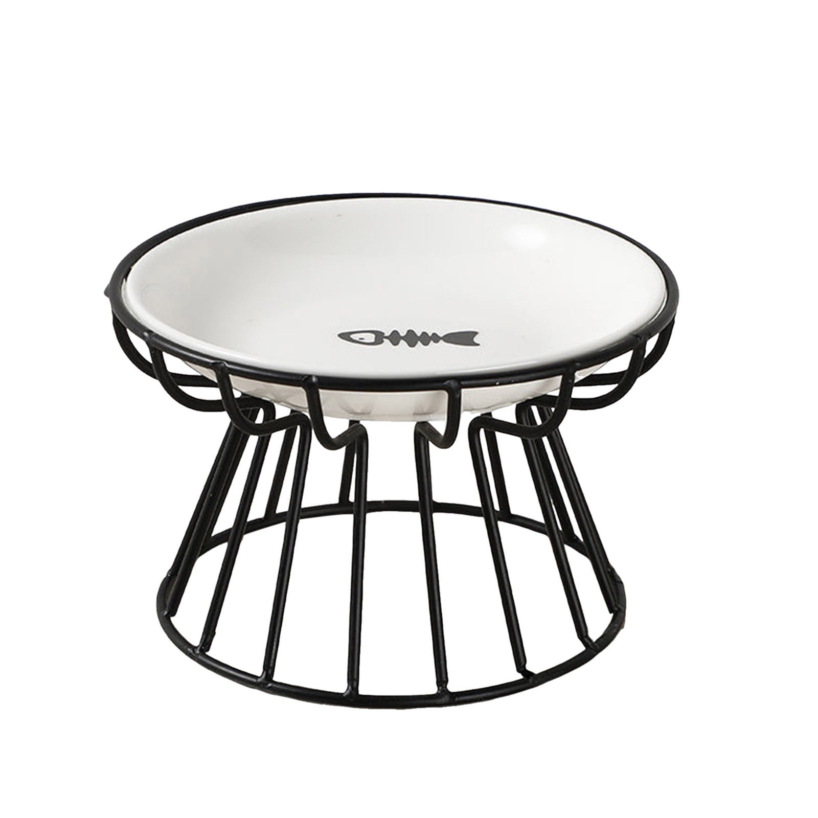 2025 New Raised Ceramic Cat Bowl with Metal Stand - Elevated Pet Dish for Cats & Small Dogs - Anti-Vomit Shallow Food Plate with Gold Paw Design