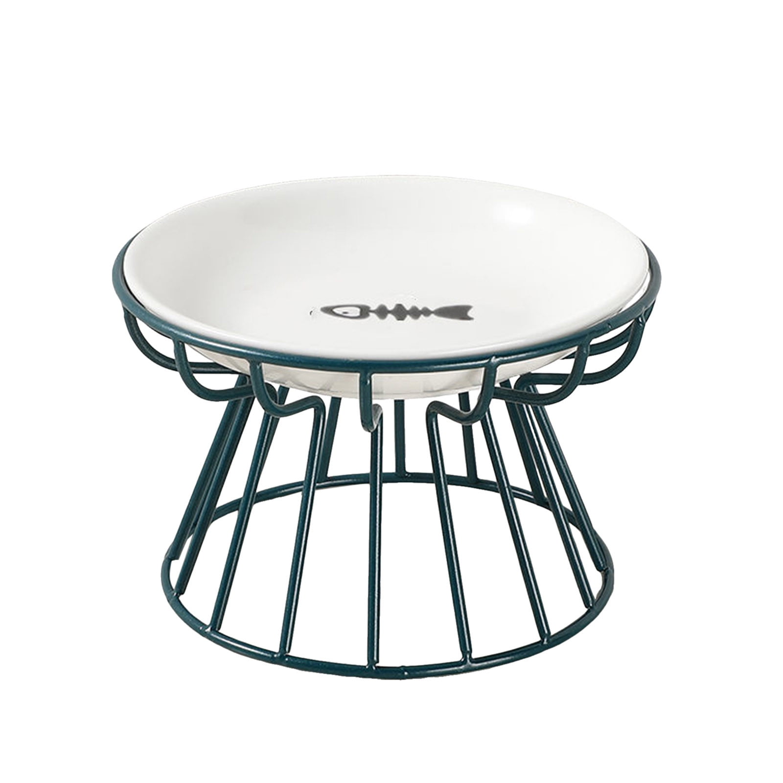 2025 New Raised Ceramic Cat Bowl with Metal Stand - Elevated Pet Dish for Cats & Small Dogs - Anti-Vomit Shallow Food Plate with Gold Paw Design