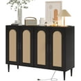 thumbnail image 1 of 2025 New Rattan Sideboard Buffet Cabinet, 4 Doors Accent Storage Cabinet, Console Table Coffee Bar with Power Outlet, Adjustable Shelves for Kitchen, Dining Room, Hallway, Living Room, 1 of 8