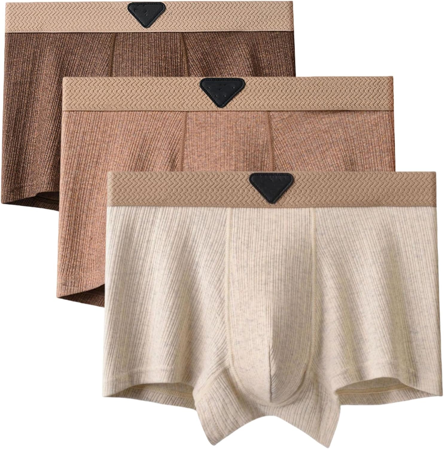 Lot De 3 Boxers Razunoth Pour Homme - Coton élasthanne - Taille L à 3XL - Gris, Marron, Beige