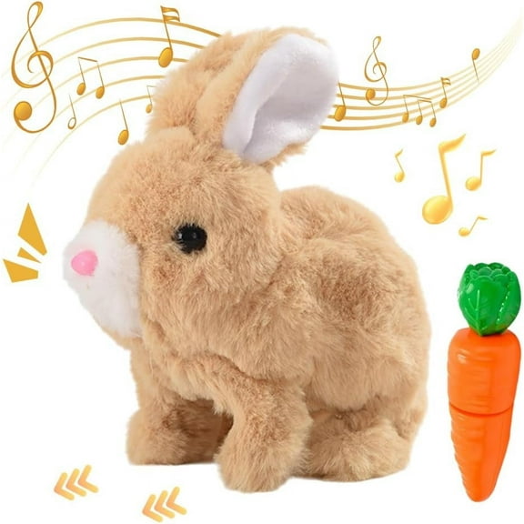 My Realistic Bunny Toy, 2025 Upgraded Interactive Easter Bunny Toy, Hopping Easter Basket Stuffers Animal, Can Walk and Talk Shaking Ears Realistic Bunnies Plush Easter Gifts for Kids (Brown)