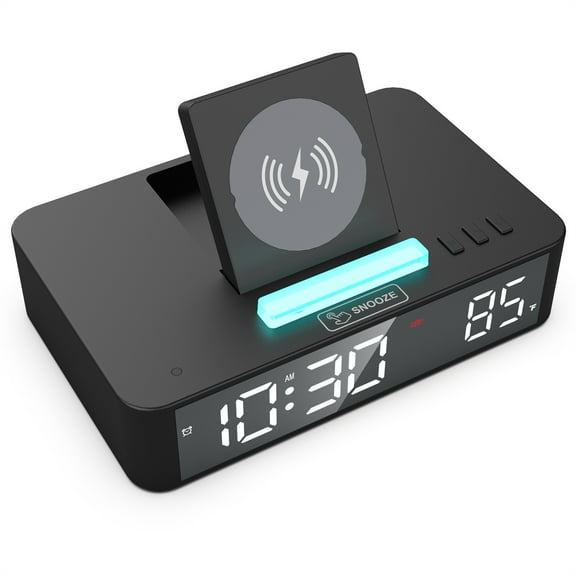2025 New Release, One Click Lifting Wireless Charger Atmosphere Light Electronic Alarm Clock LED Mirror Clock With 10W Wireless Charging Can Automatically Lift And Make A Mobile , Black