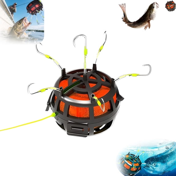 2025 New Reverse Bottom Bait Cage Fishing Hook, 360° Floating Bait Cage Fishing Hook, 6-Hook Reverse Bottom Rig, Compatible with Powder, Pellet,and Block Baits for Carp,Catfish