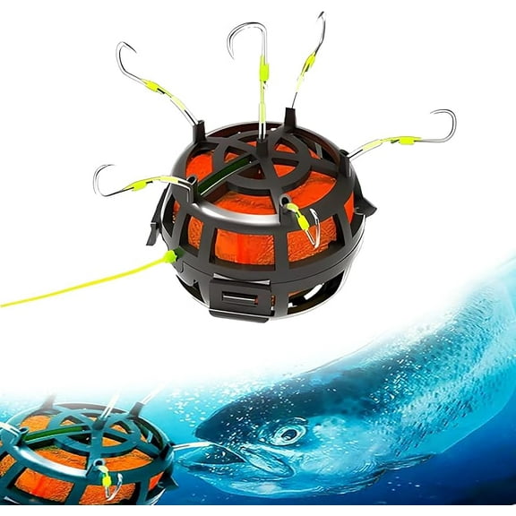 2025 New Reverse Bottom Bait Cage Fishing Hook, 360 ° Floating Bait Cage Fishing Hook, 6-Hook Reverse Bottom Rig, Compatible with Powder, Pellet,and Block Baits for Carp,Catfish