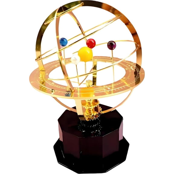 2025 New Rotating Solar System Metal Ornament - Handcrafted Orrery Model with 8 Planets, Educational Desk Decor for Astronomy Enthusiasts, Home & Office Decoration (1Pack, Black)